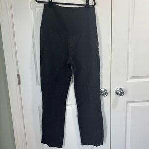 Seraphine Black Smart Linen Trousers Over Bump Maternity Pull On 12 NWT